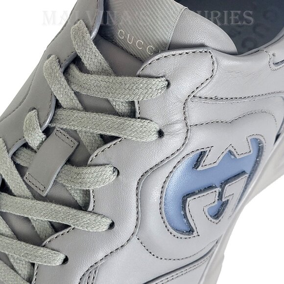 GUCCI SNEAKERS MENS RHYTON SHOES GREY INTERLOCKING LOGO LEATHER - Picture 10 of 15